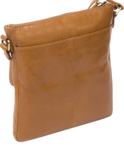 Avril' Dark Tan Leather Cross Body Bag