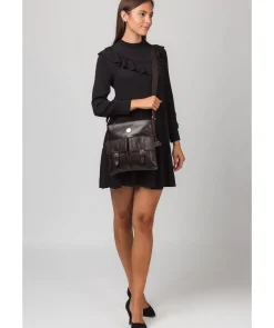 Azalea' Dark Brown Leather Cross Body Bag