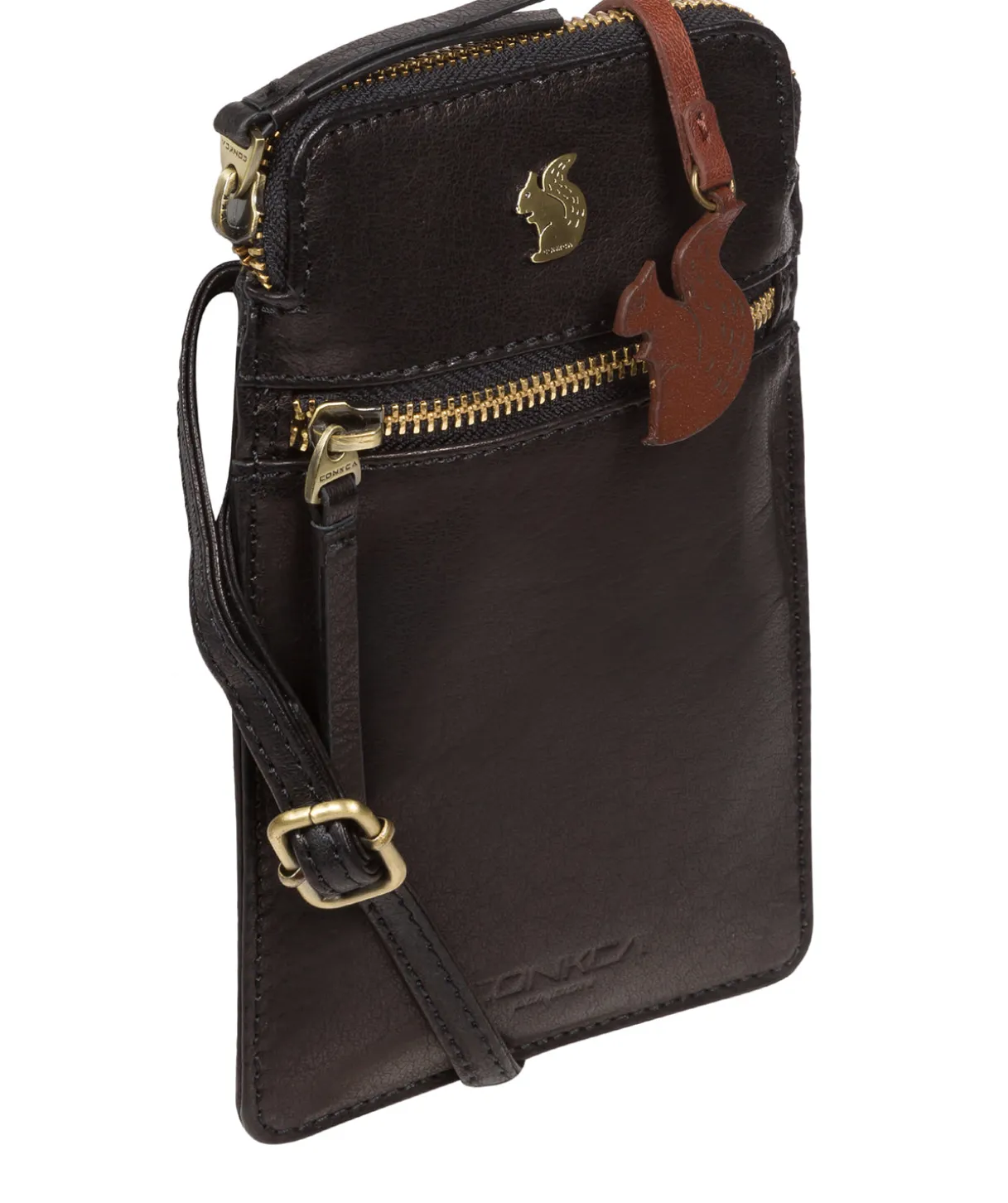 Bambino' Black Leather Cross Body Phone Bag