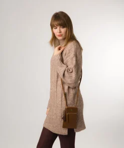 Bambino' Dark Tan Leather Cross Body Phone Bag