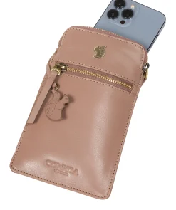 Bambino' Natural Taupe Leather Cross Body Phone Bag