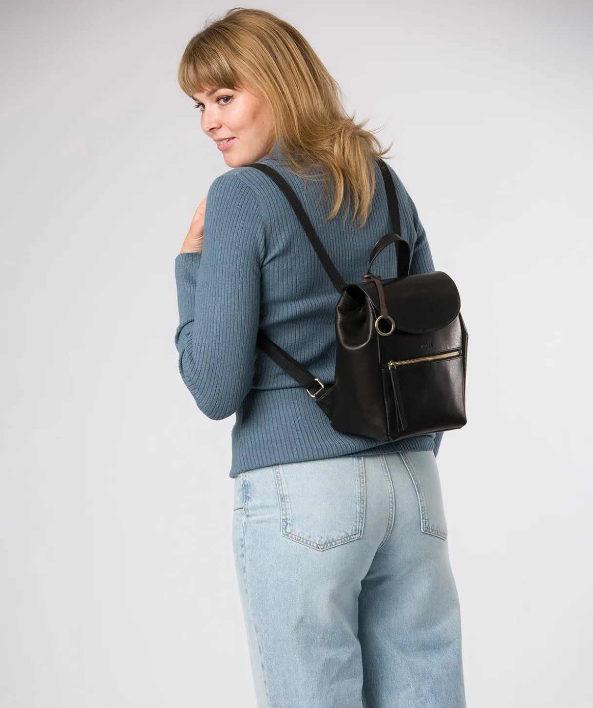 Belle' Black Leather Backpack