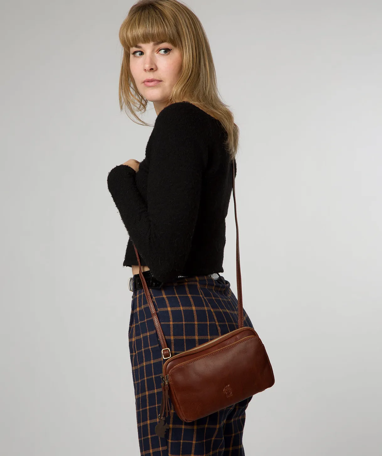 Birdie' Conker Brown Leather Cross Body Bag