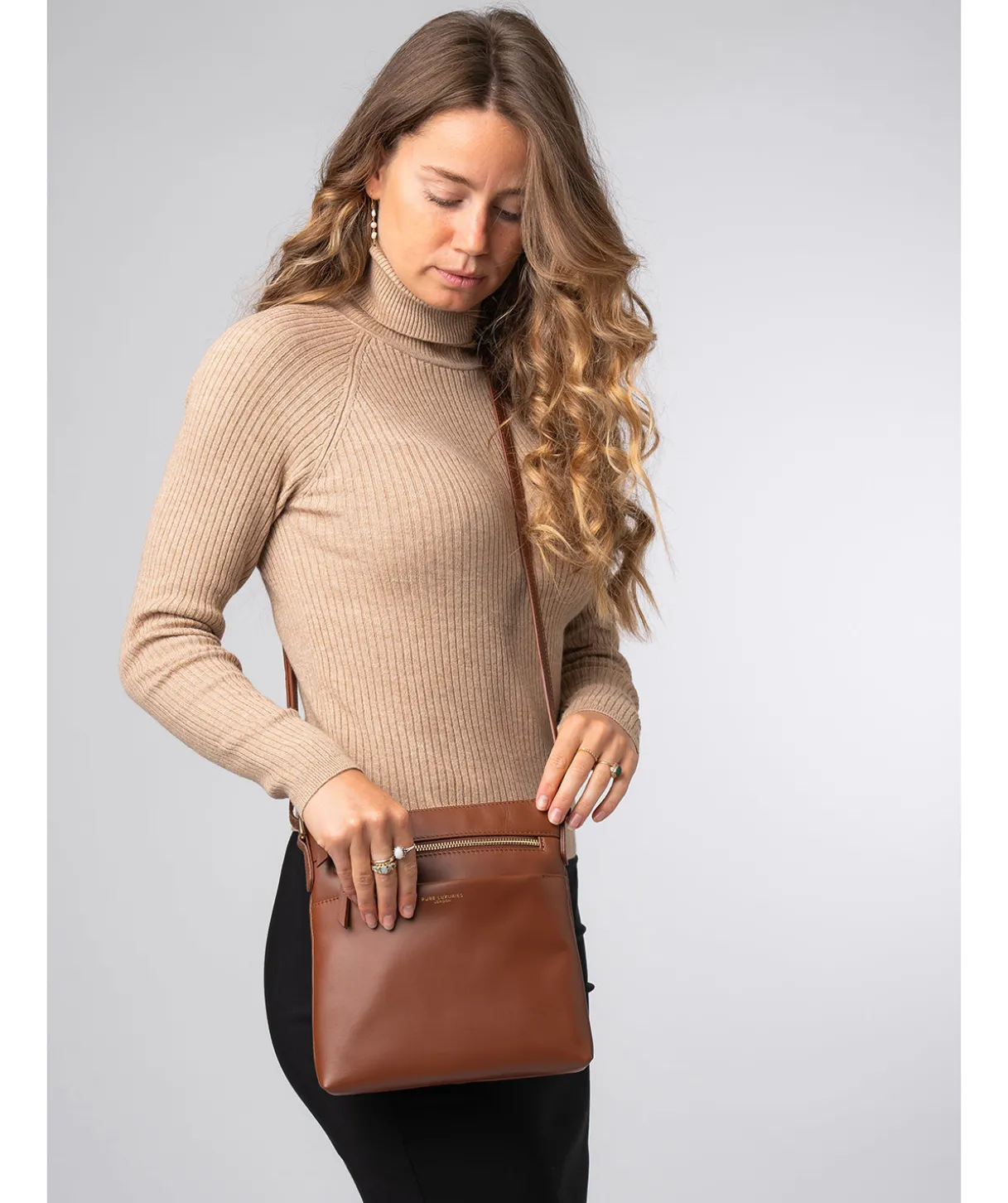 Brooke' Caramel Leather Cross Body Bag