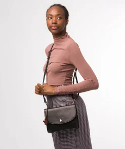 Cara' Black Leather Cross Body Clutch Bag