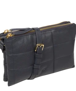 Carmen' Navy Nappa Leather Cross Body Bag