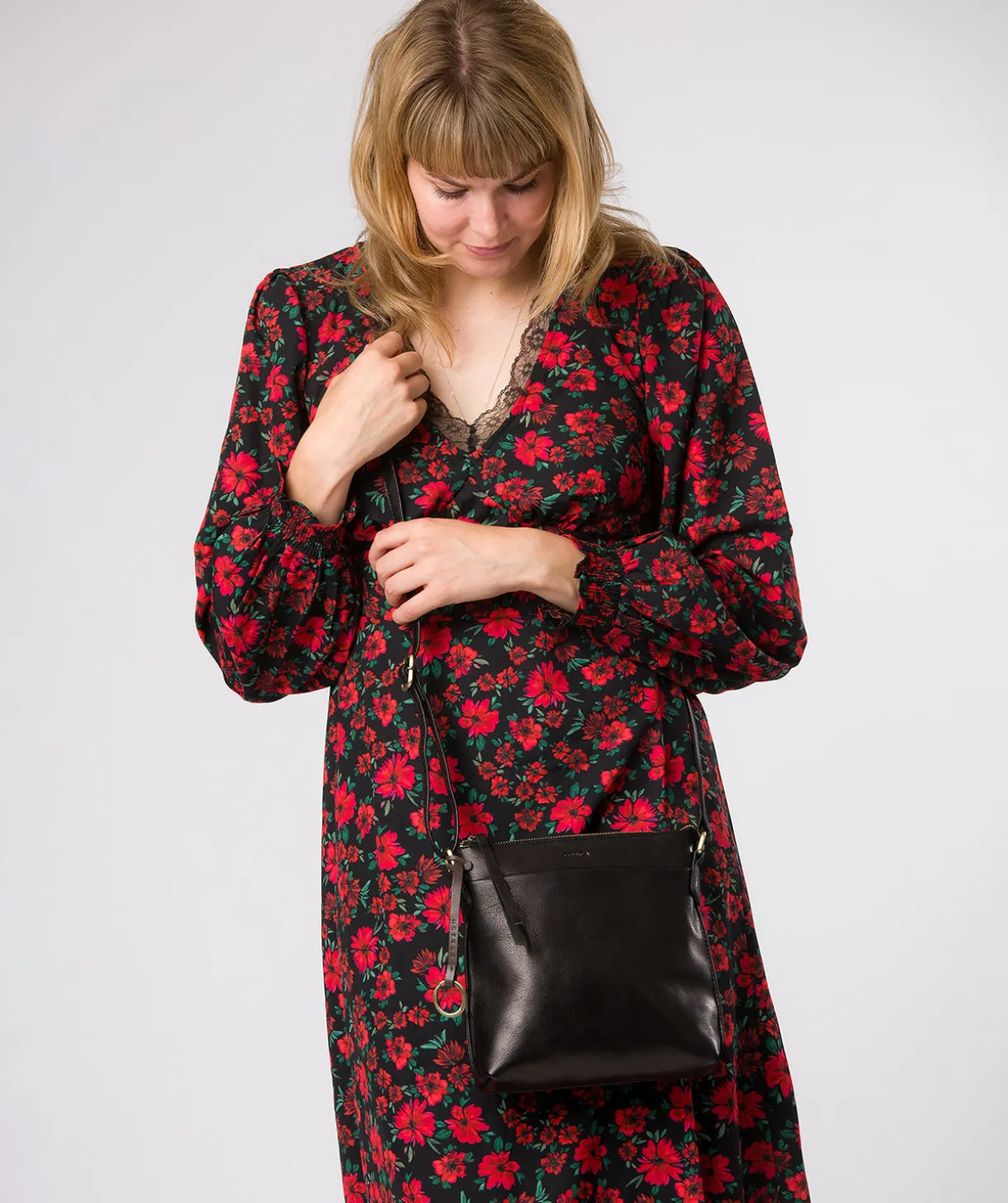 Cassia' Black Leather Cross Body Bag