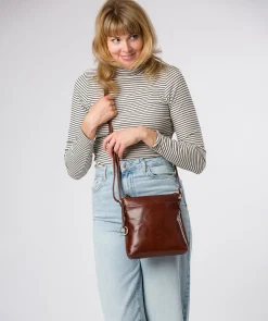 Cassia' Conker Brown Leather Cross Body Bag