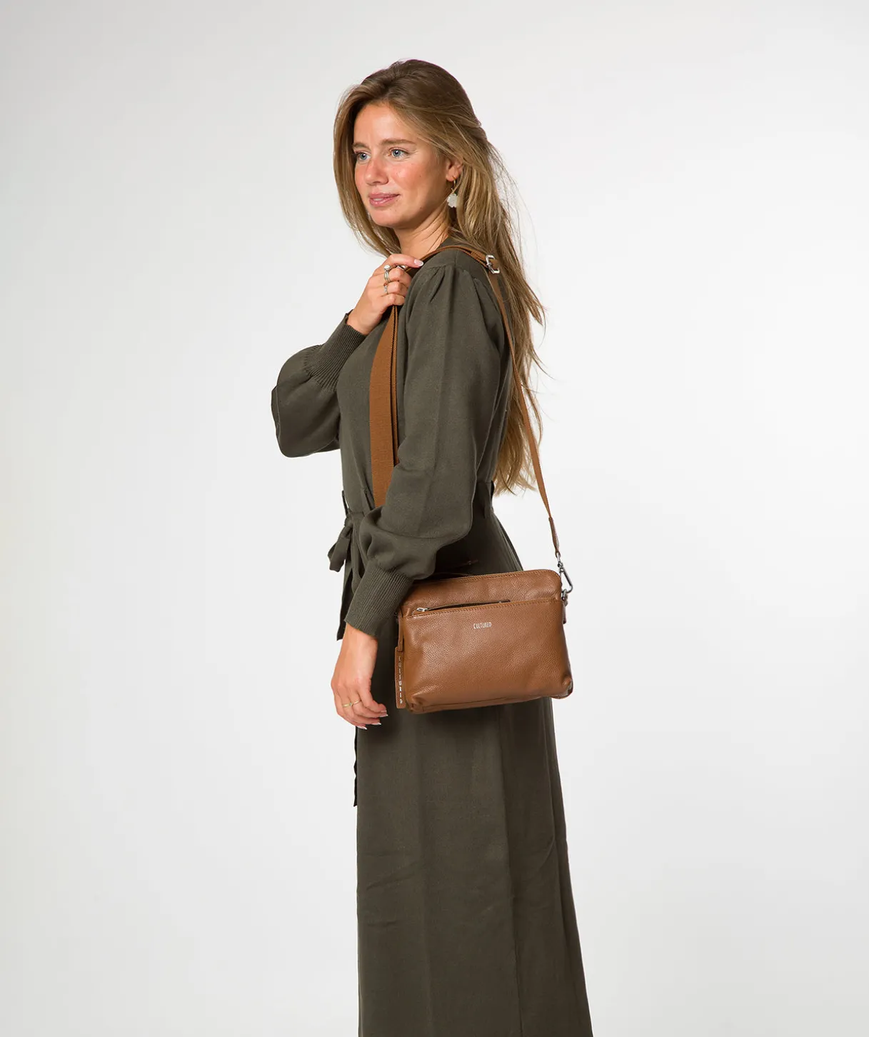 Celia' Rich Tan Leather Cross Body Bag