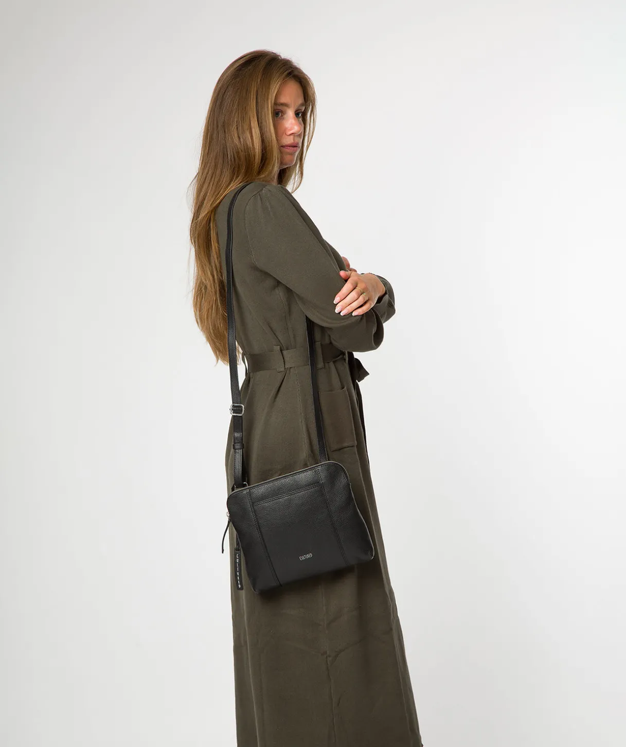 Celina' Black Leather Cross Body Bag