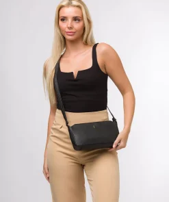 Christina' Black Leather Cross Body Bag