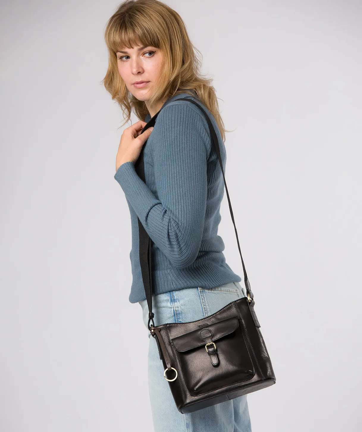 Clementine' Black Leather Cross Body Bag
