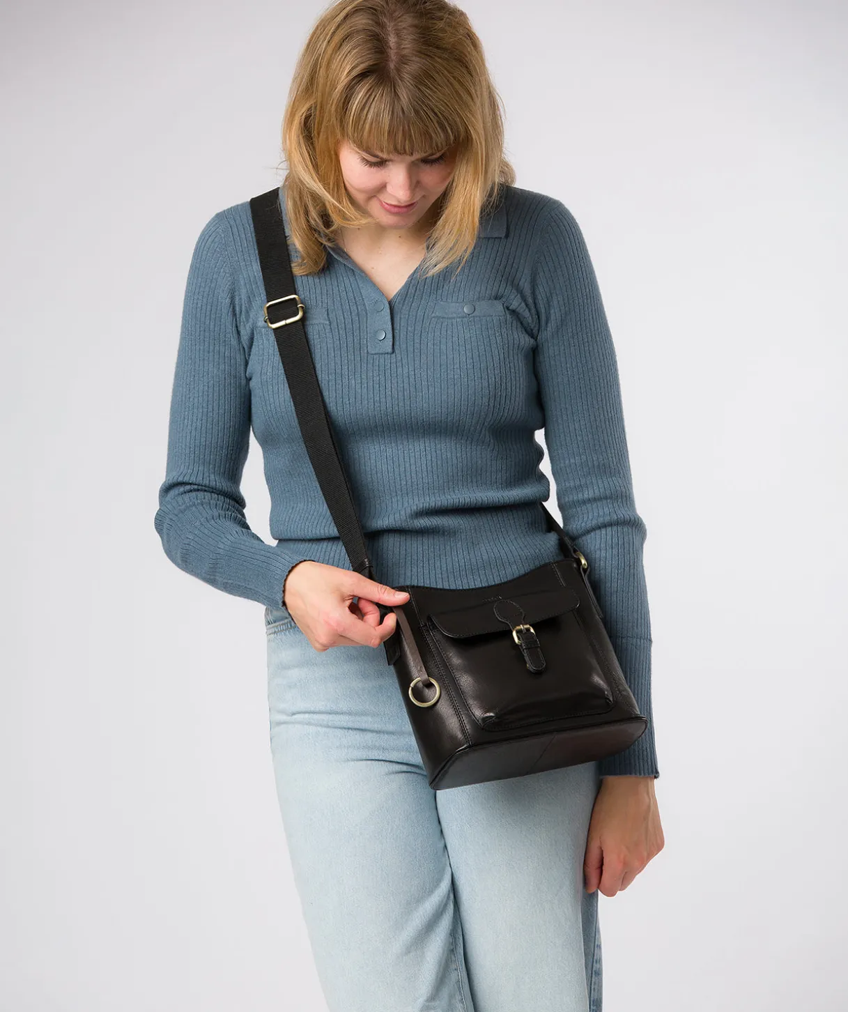 Clementine' Black Leather Cross Body Bag