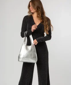 Colette' Metallic Silver Leather Handbag