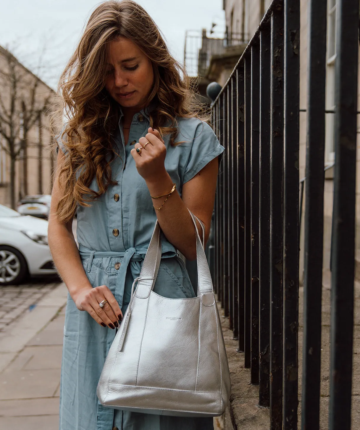 Colette' Metallic Silver Leather Handbag