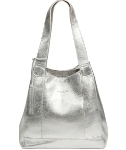 Colette' Metallic Silver Leather Handbag