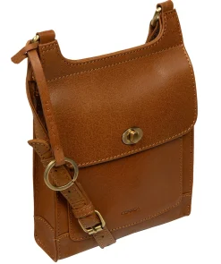 Coraline' Dark Tan Leather Cross Body Bag