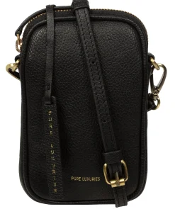 Cosima' Black Leather Cross Body Phone Bag