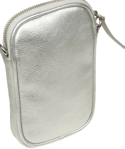 Cosima' Metallic Silver Leather Cross Body Phone Bag