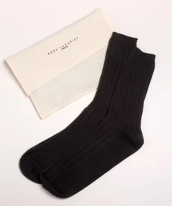 Dalton' Black Large Cashmere and Merino Wool Ribbed Socks