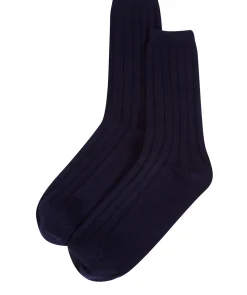 Dalton' Dark Navy Large Cashmere and Merino Wool Ribbed Socks