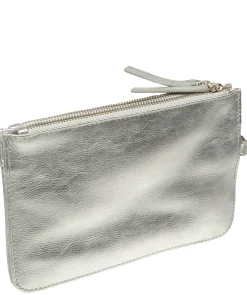 Eleanor' Metallic Silver Leather Clutch Bag