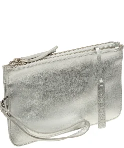 Eleanor' Metallic Silver Leather Clutch Bag