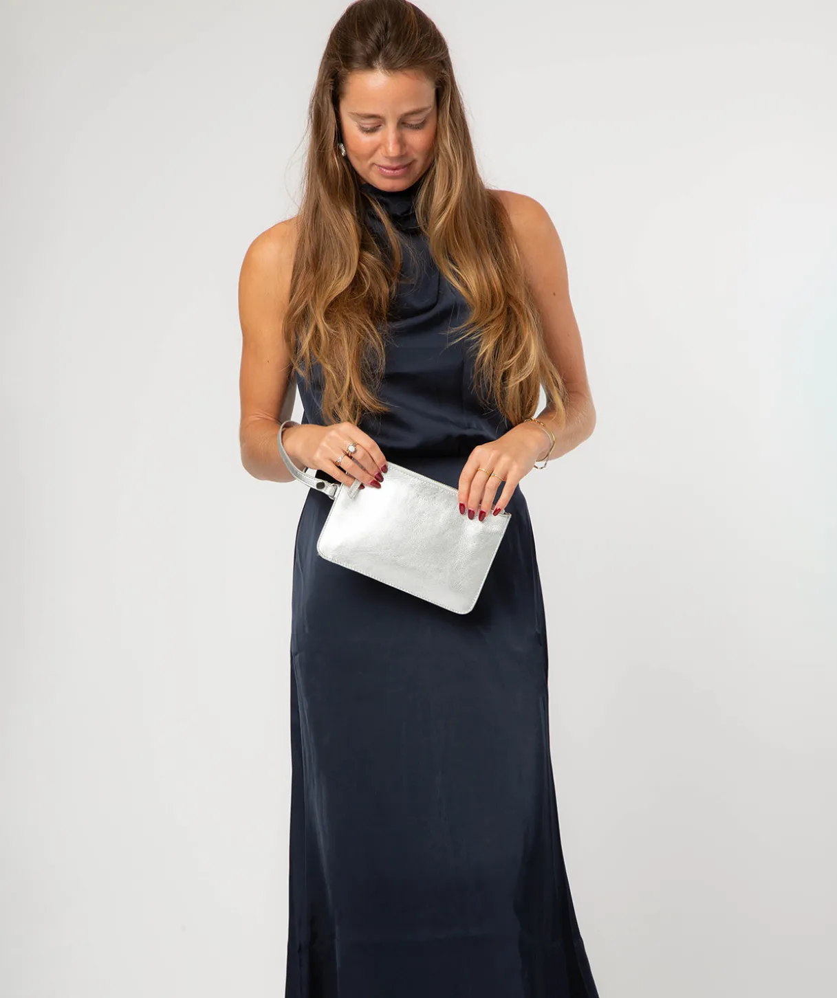 Eleanor' Metallic Silver Leather Clutch Bag