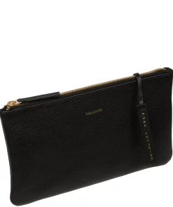 Emalia' Black Leather Clutch Bag
