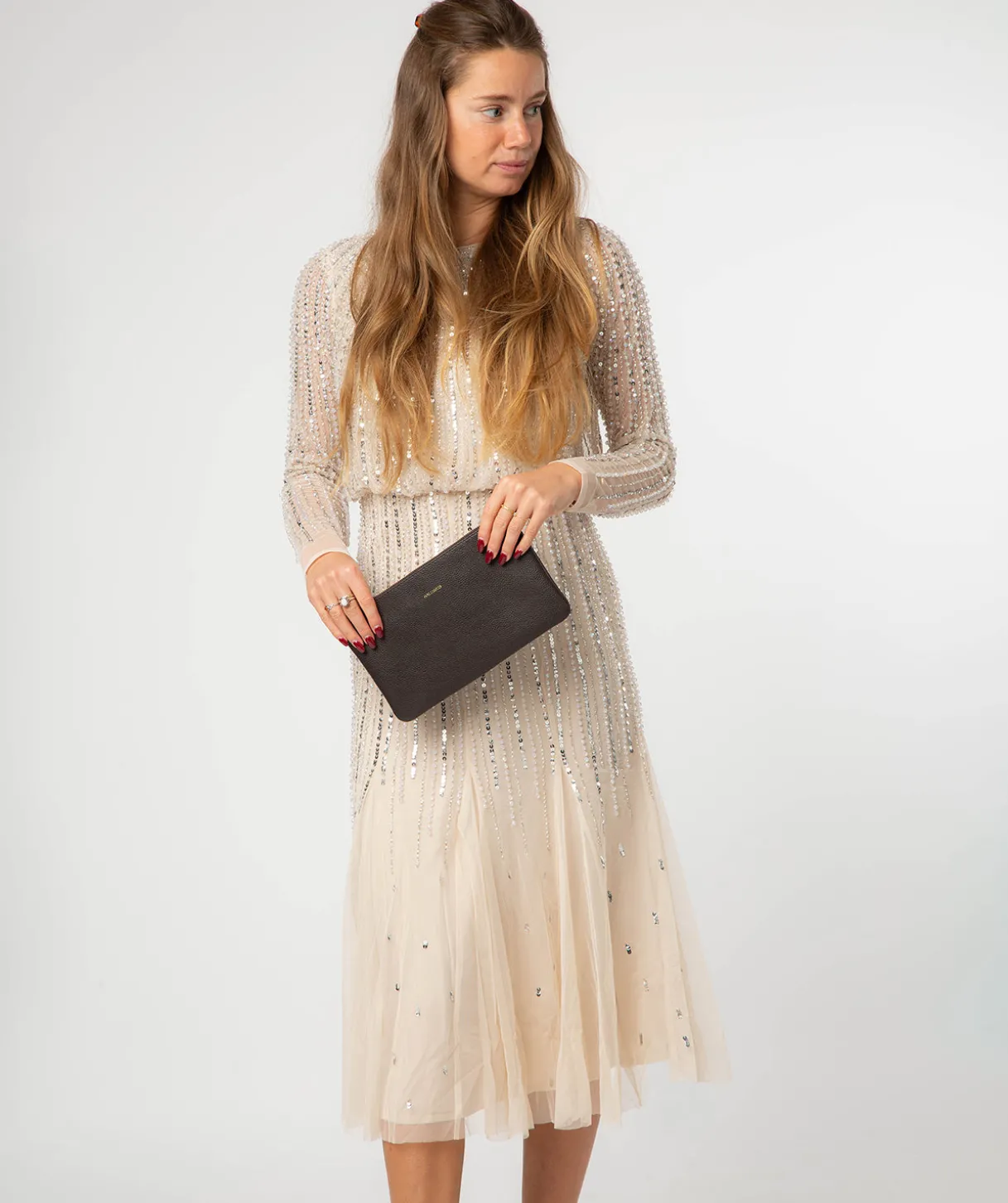 Emalia' Espresso Leather Clutch Bag