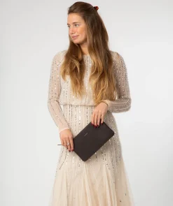 Emalia' Espresso Leather Clutch Bag
