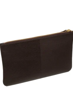 Emalia' Espresso Leather Clutch Bag