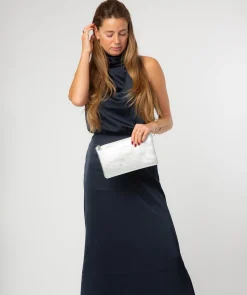 Emalia' Metallic Silver Leather Clutch Bag