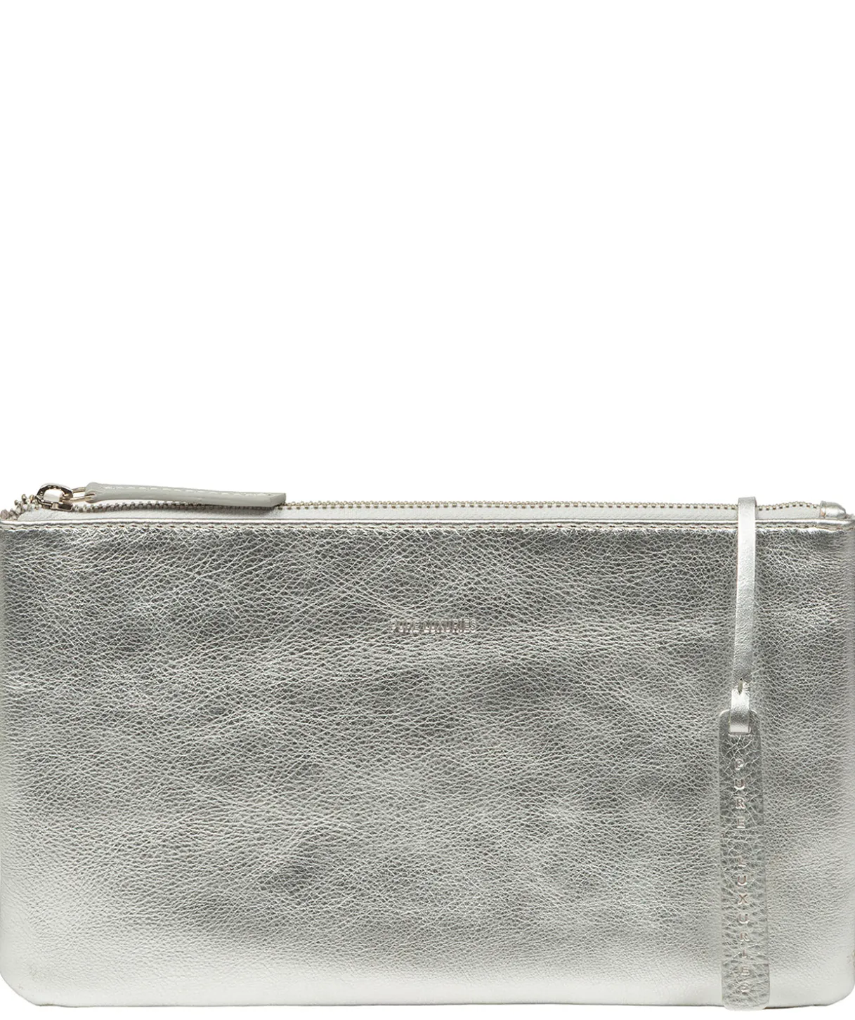 Emalia' Metallic Silver Leather Clutch Bag
