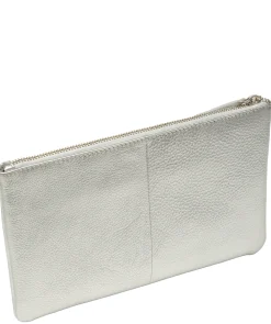 Emalia' Metallic Silver Leather Clutch Bag