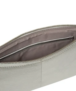 Emalia' Metallic Silver Leather Clutch Bag