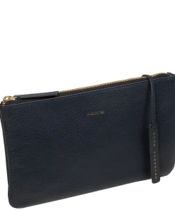 Emalia' Navy Leather Clutch Bag