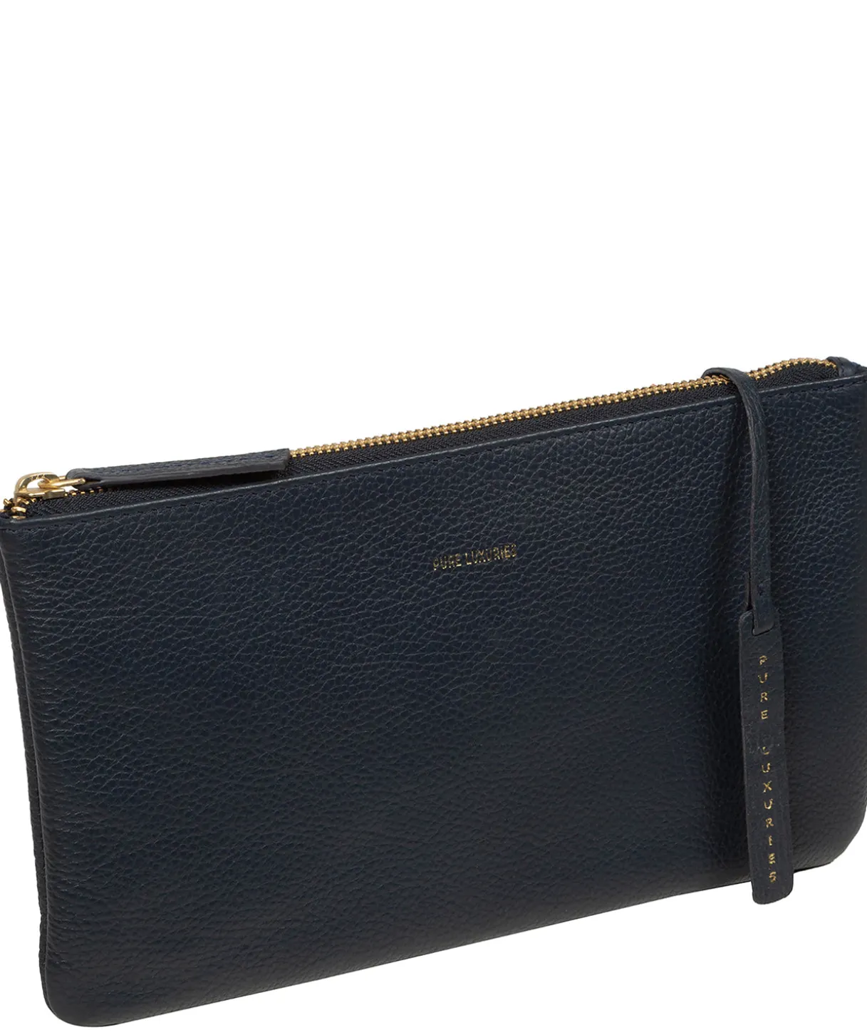 Emalia' Navy Leather Clutch Bag