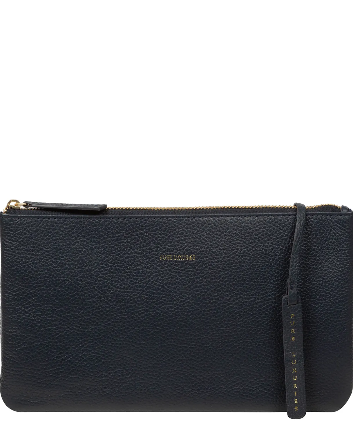 Emalia' Navy Leather Clutch Bag