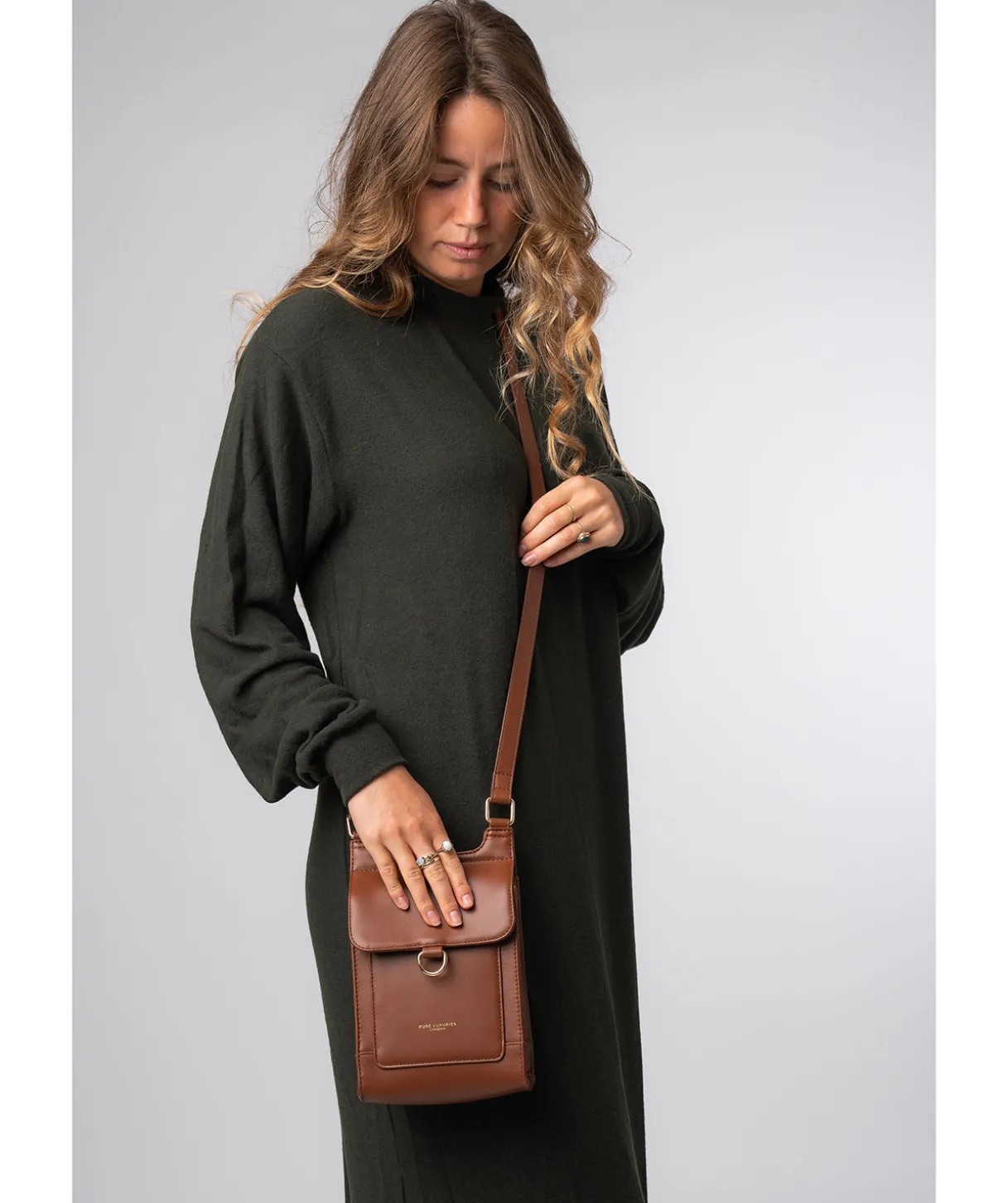 Erma' Caramel Leather Cross Body Bag