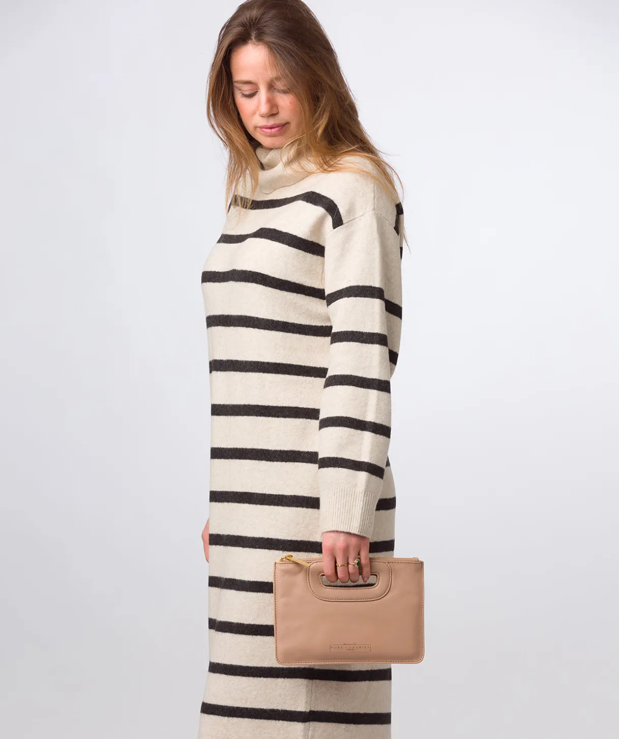 Esher' Latte Leather Clutch Bag