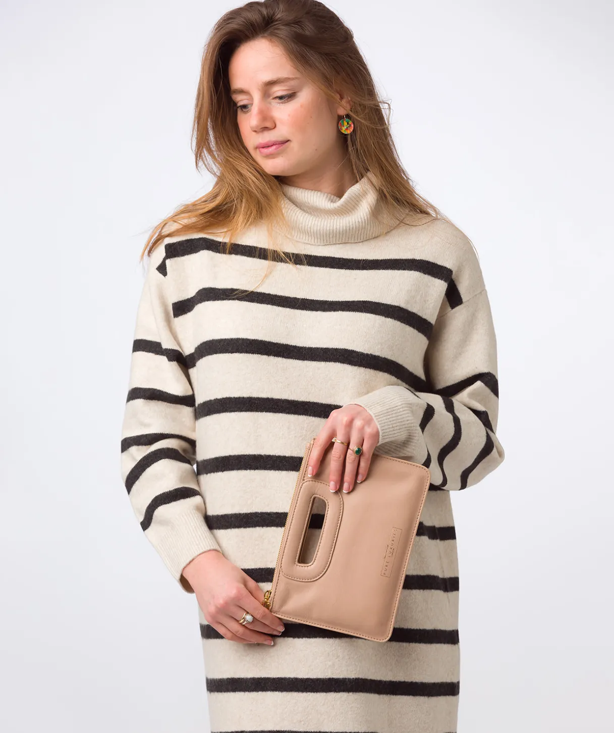 Esher' Latte Leather Clutch Bag