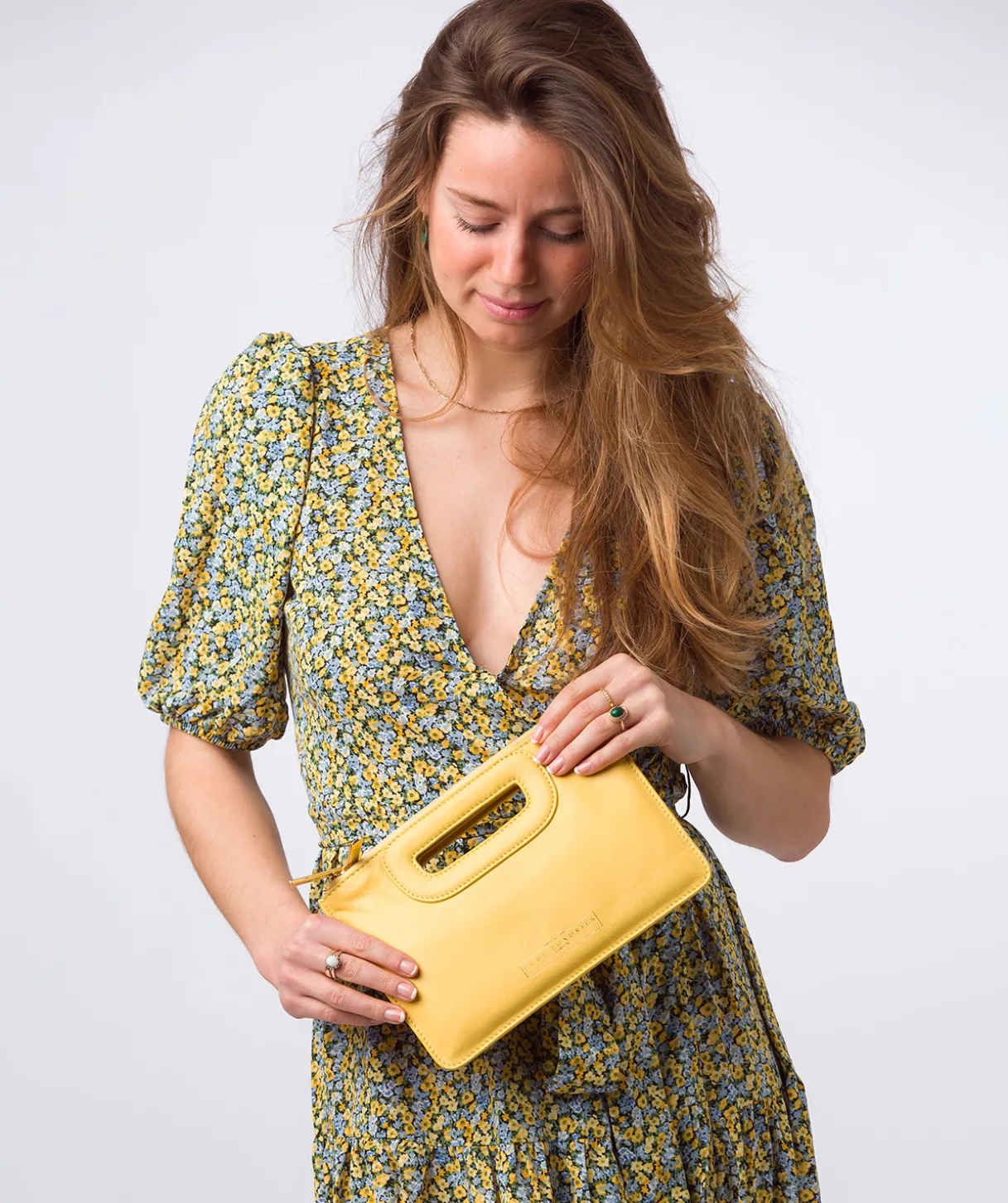 Esher' Lemon Drop Leather Clutch Bag