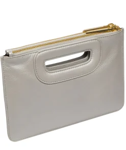 Esher' Metallic Silver Leather Clutch Bag