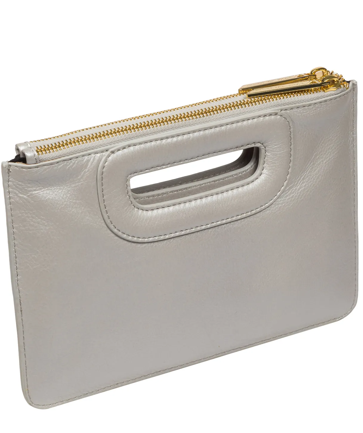 Esher' Metallic Silver Leather Clutch Bag