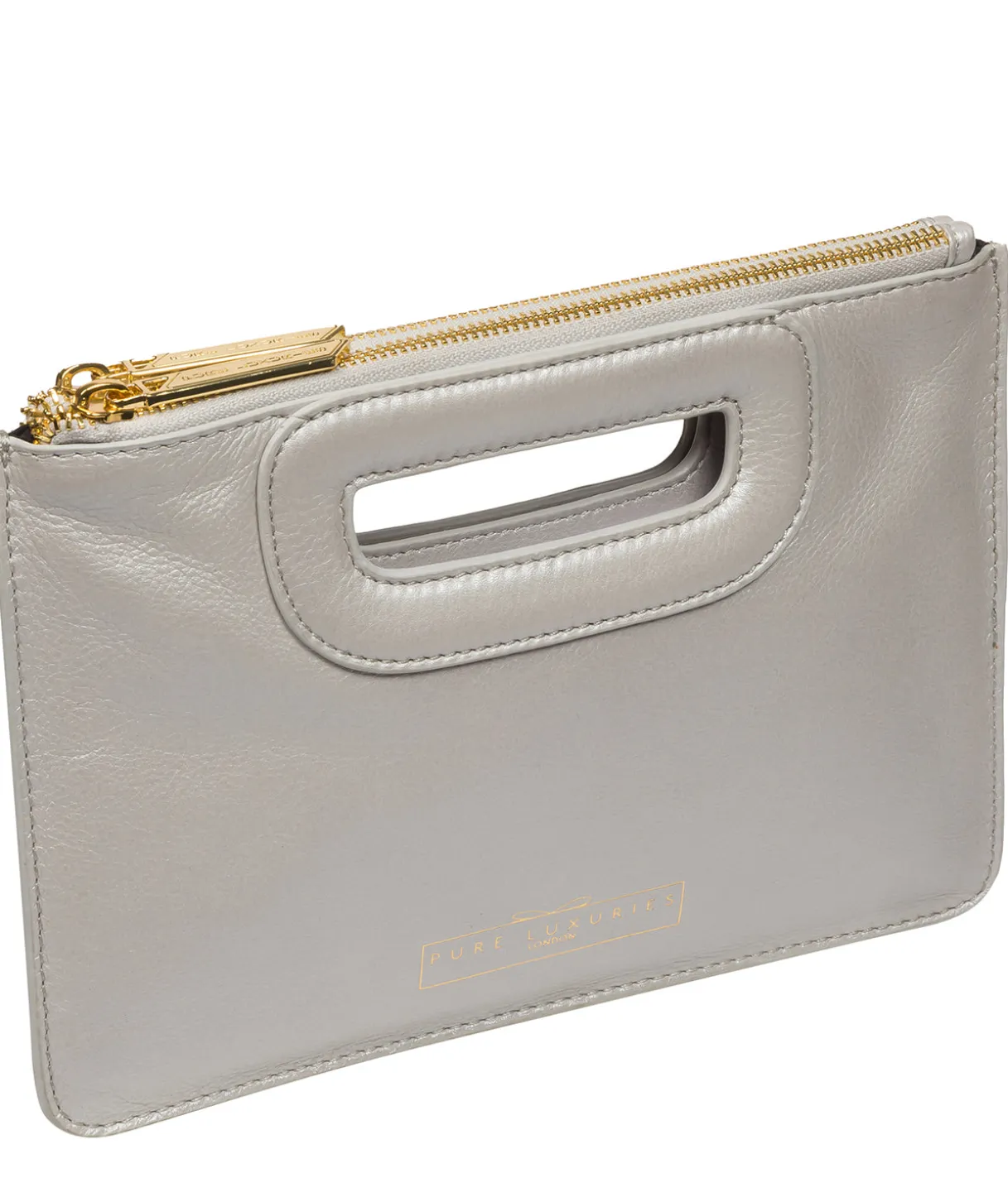 Esher' Metallic Silver Leather Clutch Bag