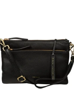Estelle' Black Leather Clutch and Cross Body Bag