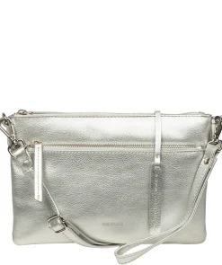 Estelle' Metallic Silver Leather Clutch and Cross Body Bag