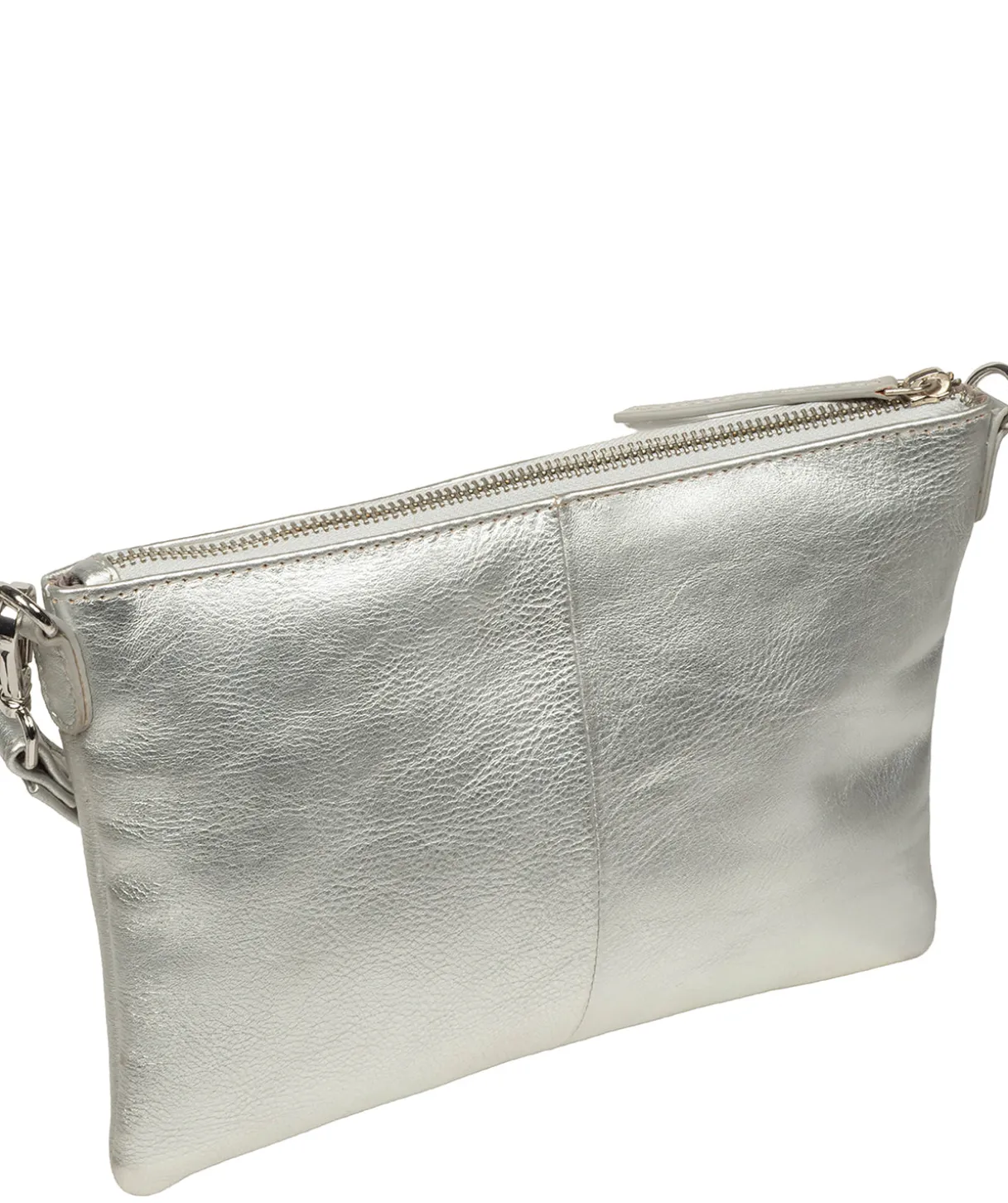 Estelle' Metallic Silver Leather Clutch and Cross Body Bag