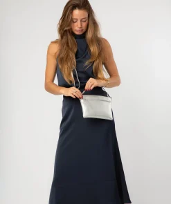 Estelle' Metallic Silver Leather Clutch and Cross Body Bag